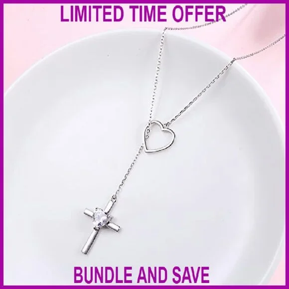 Sterling Silver Infinity Heart Cross Y-Necklace Christian Gift